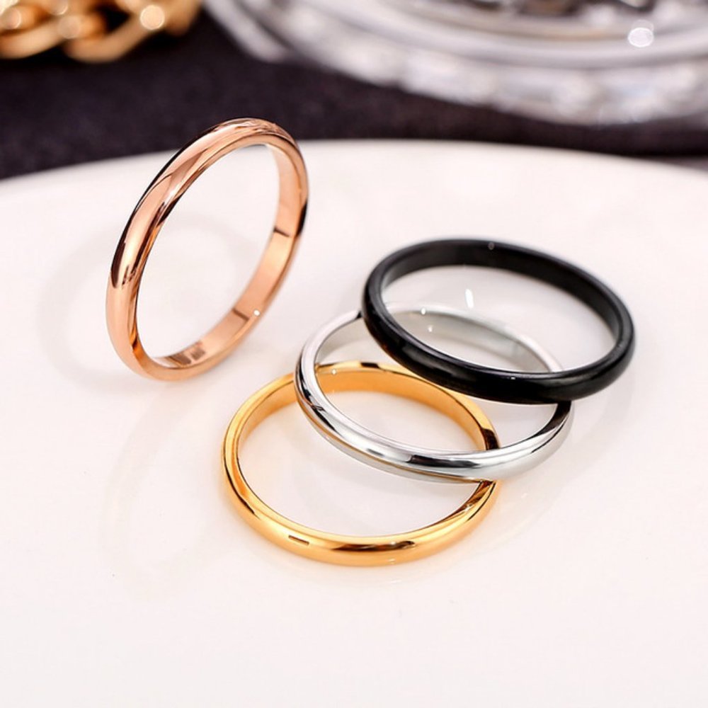 NEW Simple Yellow Gold 2mm Stackable Band Ring - Picture 3 of 4